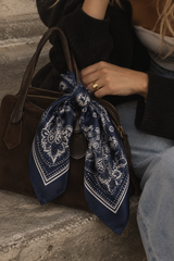 Paisley Satin Bandana - Navy