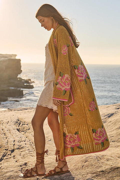 Coastal Granny Maxi Cardigan - Mustard