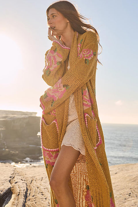 Coastal Granny Maxi Cardigan - Mustard