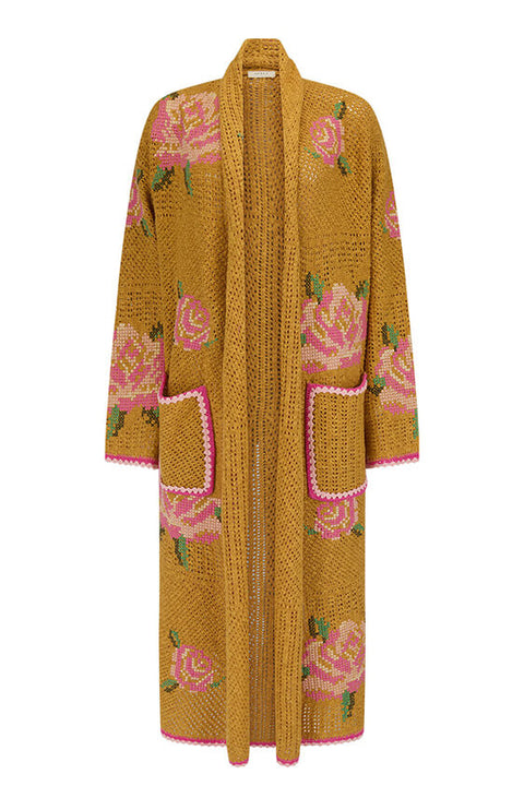 Coastal Granny Maxi Cardigan - Mustard