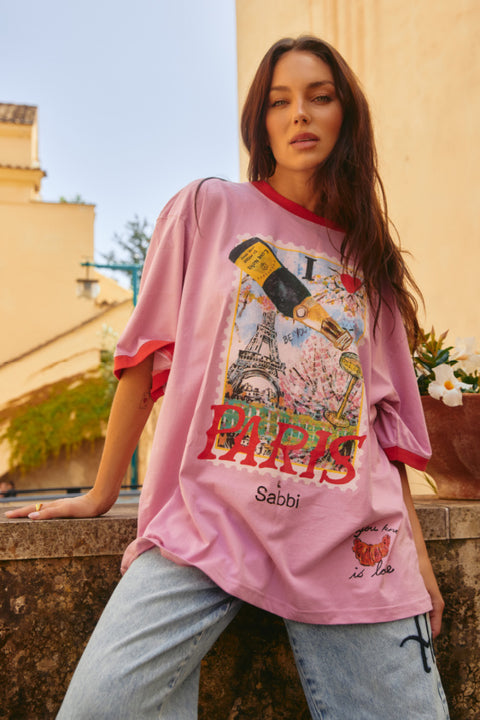 Paris Love Notes Tee - Pink