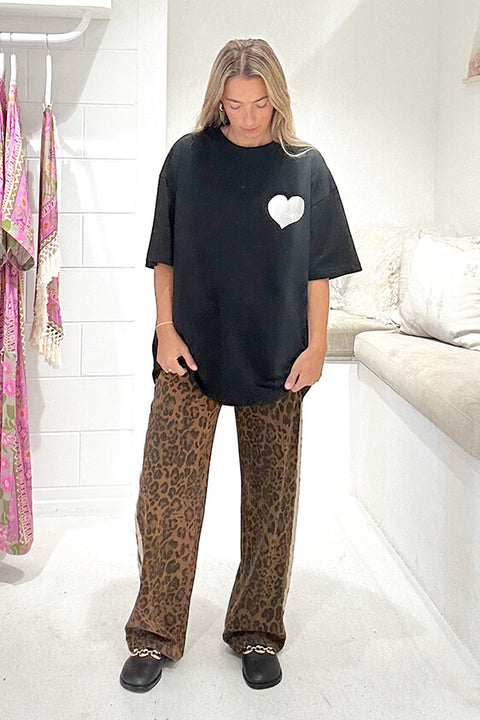 Denim Racer Pants - Dark Leopard