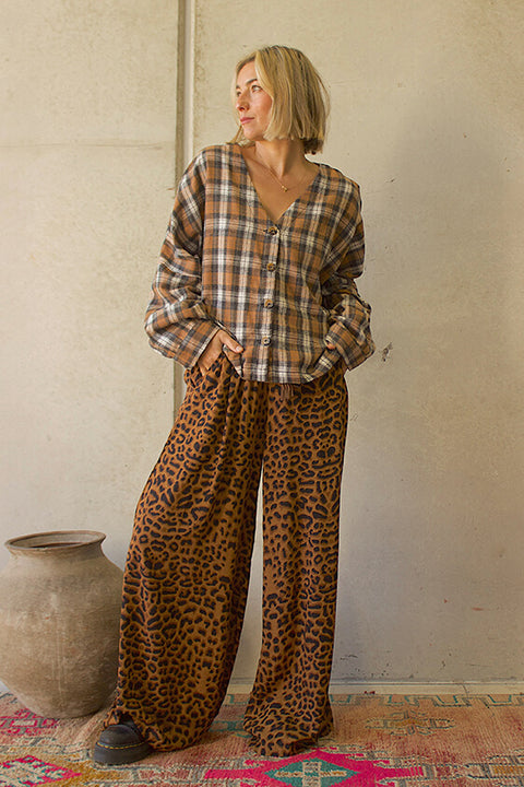 Maggie Long Sleeve Crop - Winter Brown Flannel