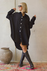 Classic Oversized Boyfriend Shirt - Black Fujiette