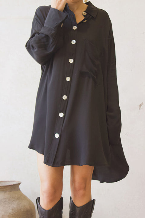 Classic Oversized Boyfriend Shirt - Black Fujiette