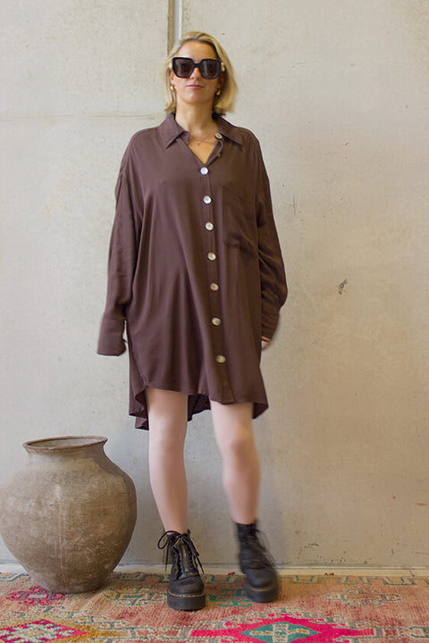 Classic Oversized Boyfriend Shirt - Chocolate Fujiette