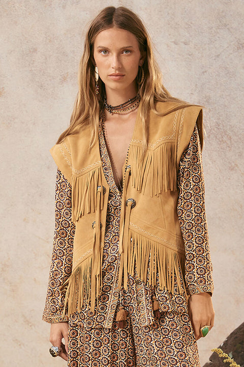 Fearless Heart Suede Fringe Vest - Sun Glow