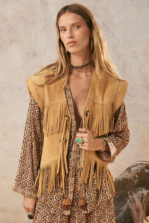 Fearless Heart Suede Fringe Vest - Sun Glow
