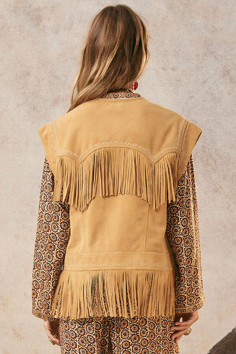 Fearless Heart Suede Fringe Vest - Sun Glow