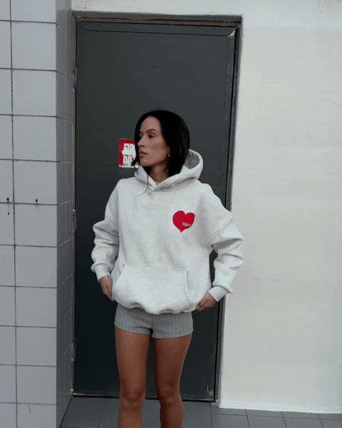 Heart Hoodie - Grey and Red
