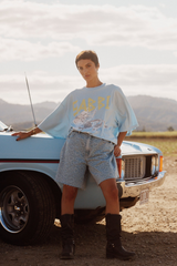 The Rhinestone Word Tee - Sky Blue