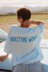 The Rhinestone Word Tee - Sky Blue