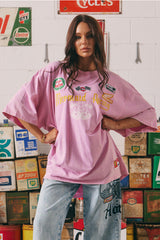 Racing Badges Very Oversized Tee - Pink