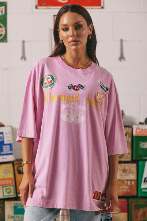 Racing Badges Very Oversized Tee - Pink