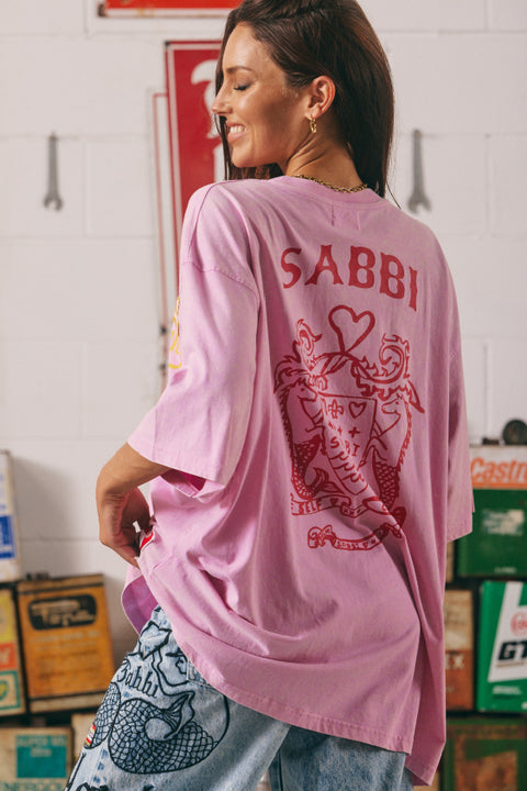 Racing Badges Very Oversized Tee - Pink