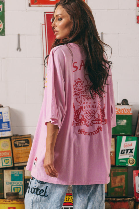 Racing Badges Very Oversized Tee - Pink