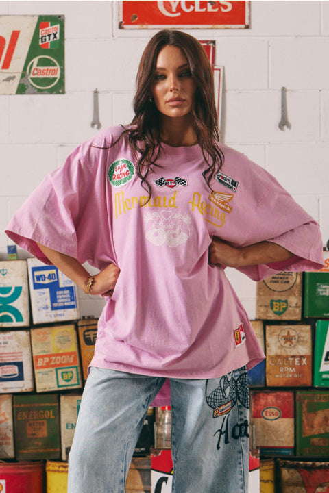 Racing Badges Very Oversized Tee - Pink
