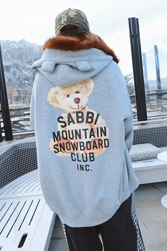 Bear With Me Zip Hoodie- Grey
