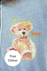 Bear With Me Zip Hoodie- Grey