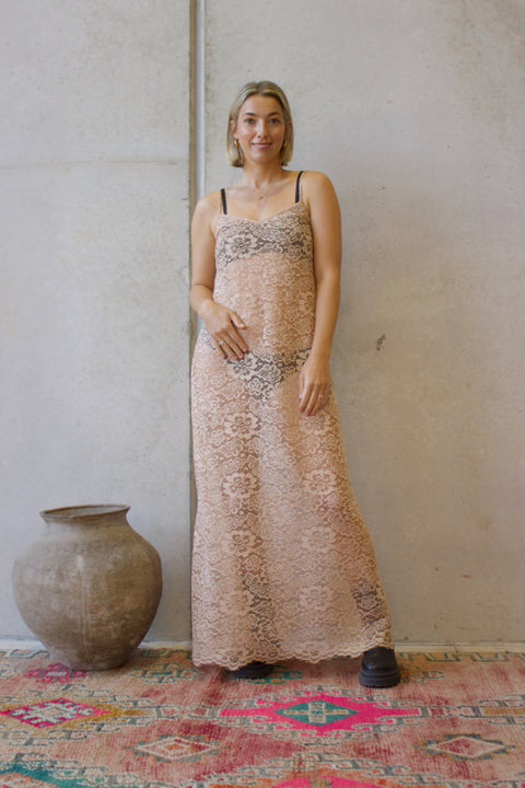 Noir Lace Maxi Slip - Beige