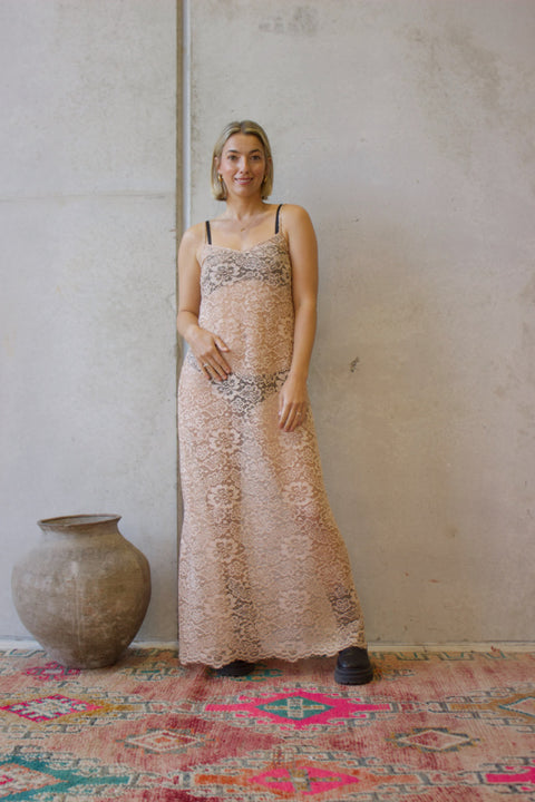 Noir Lace Maxi Slip - Beige