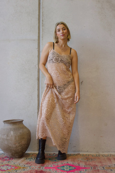 Noir Lace Maxi Slip - Beige