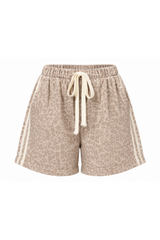 Beige Leopard Racer Shorts - White Stripe