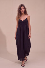 Lace Trim Maxi Dress - Black