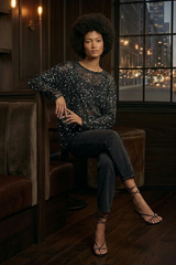 Gilded Hour Mesh Long Sleeve Sequin - Black