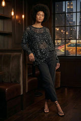 Gilded Hour Mesh Long Sleeve Sequin - Black