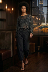 Gilded Hour Mesh Long Sleeve Sequin - Black