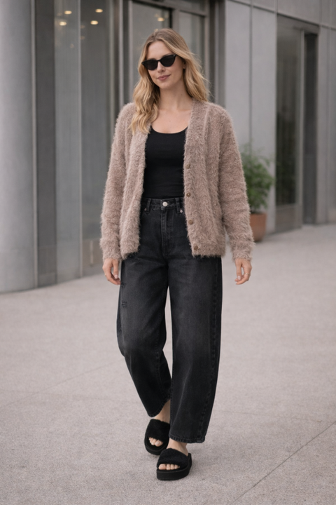 Acid Washed Barrel Jeans - Black