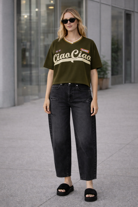 Acid Washed Barrel Jeans - Black