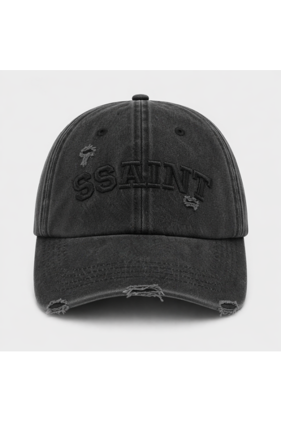 SŚAINT Logo Cap Black Acid Wash - Black Logo