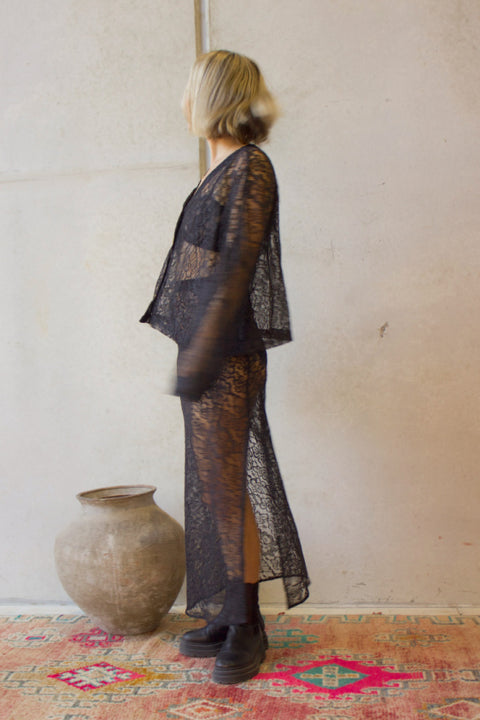 Maggie Long Sleeve Crop - Black Lace
