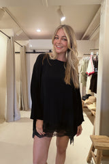 Noir Luxe Oversized Lace Tunic - Black Fujiette