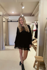 Noir Luxe Oversized Lace Tunic - Black Fujiette