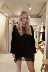 Noir Luxe Oversized Lace Tunic - Black Fujiette