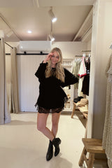 Noir Luxe Oversized Lace Tunic - Black Fujiette
