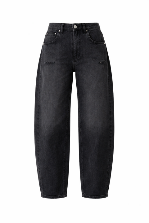 Acid Washed Barrel Jeans - Black