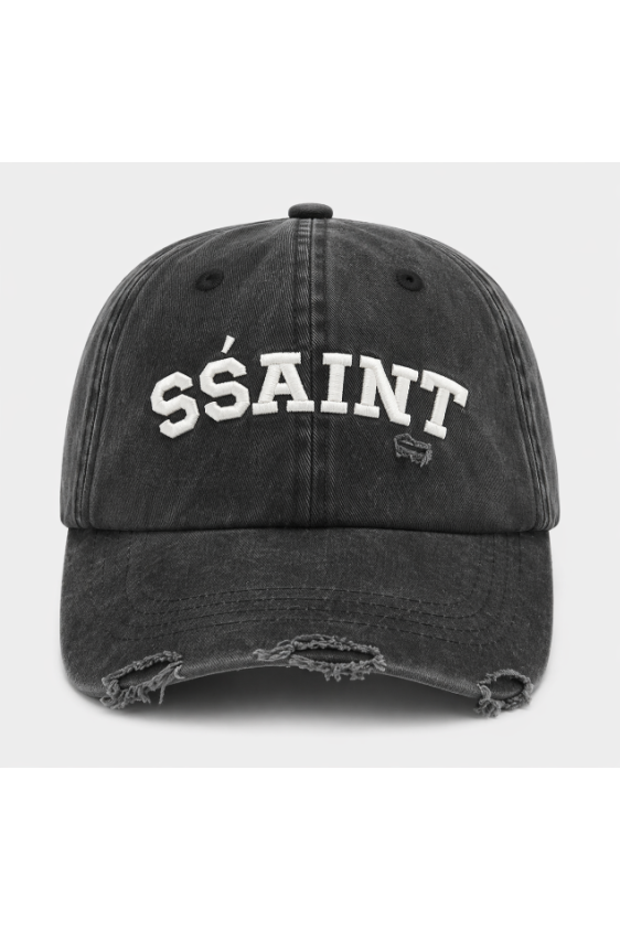 SŚAINT Logo Cap Black & Cream Acid Wash