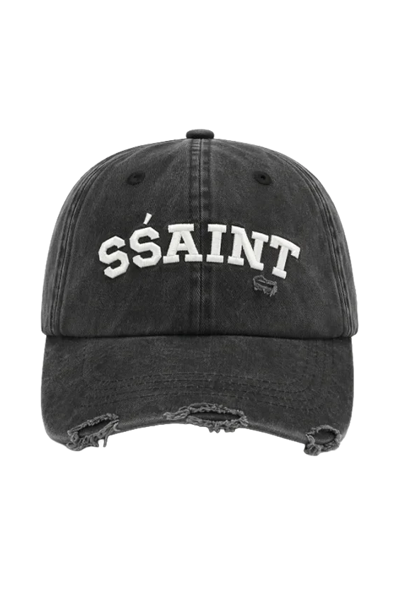 SŚAINT Logo Cap Black & Cream Acid Wash