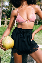 Safari Paperbag Boxer Lace Shorts - Black