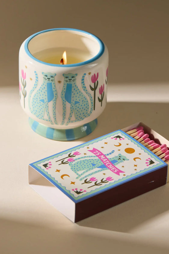 Paddywax A Dopo Blue Cheetah Ceramic Candle -Linen & Orris
