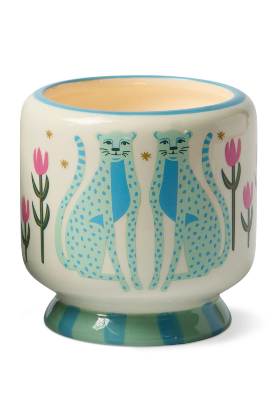 Paddywax A Dopo Blue Cheetah Ceramic Candle -Linen & Orris