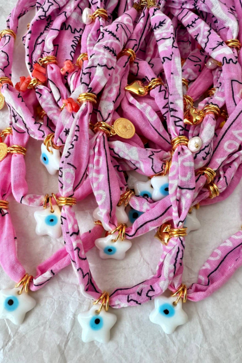 Bohemian pink bandana scarf charm necklace