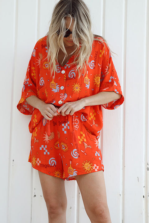 Maggie Button Crop - Tequila Sunrise