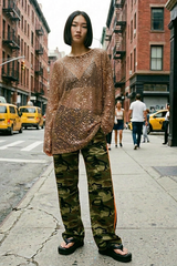 Gilded Hour Mesh Sequin Long Sleeve Top - Mocha