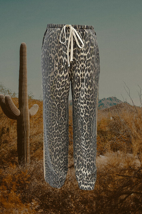 Denim Racer Pants - Leopard