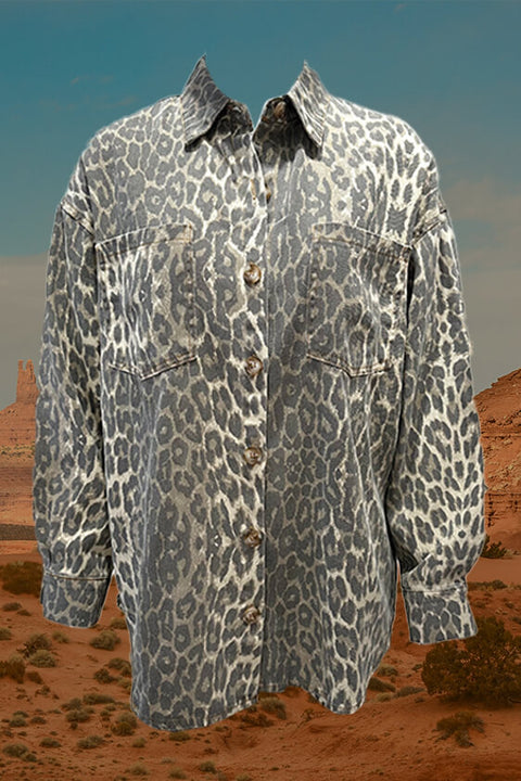 Denim Shacket - Light Leopard